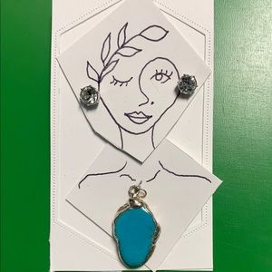 Turquoise pendent & cubic zirconia stud earrings